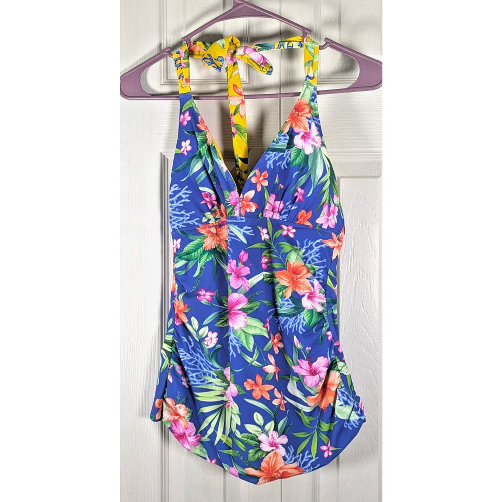 NWT Tommy Bahama Tankini Top Blue Floral Halter Size Small